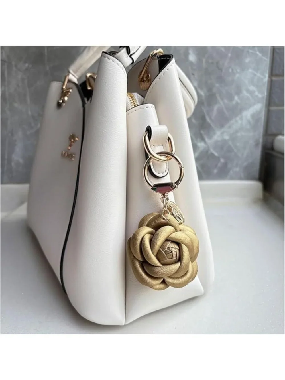 Set of 2 Leather Flower Bag Charms - Cute Rose Keychains for Handbags & Totes